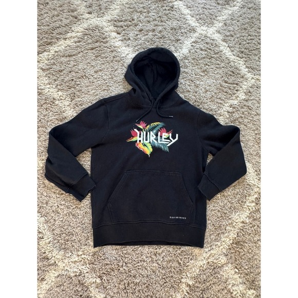 Hurley Other - Hurley Mens Small Black Tropical Floral Logo Pullover Hoodie Sweatshirt Surfwear